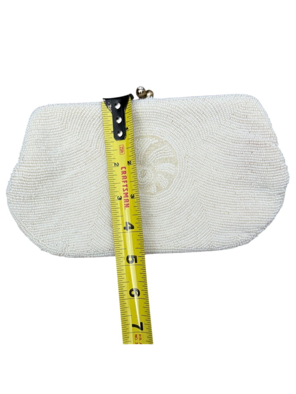 Vintage White Beaded Evening Clutch Purse Made in Japan Bridal Wedding Formal Ha - Picture 8 of 8